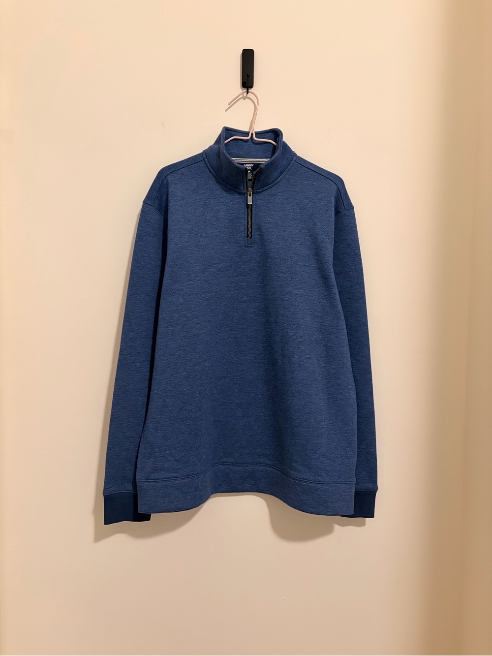 Lands' End Men's Super Soft Fleece Bonded Heathered Navy Quarter-Zip Sweatshirt